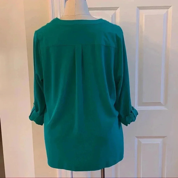 Susan Graver Plus Size 18W Roll Tab Sleeve Tunic Blouse Band Collar Button Front - Picture 4 of 11